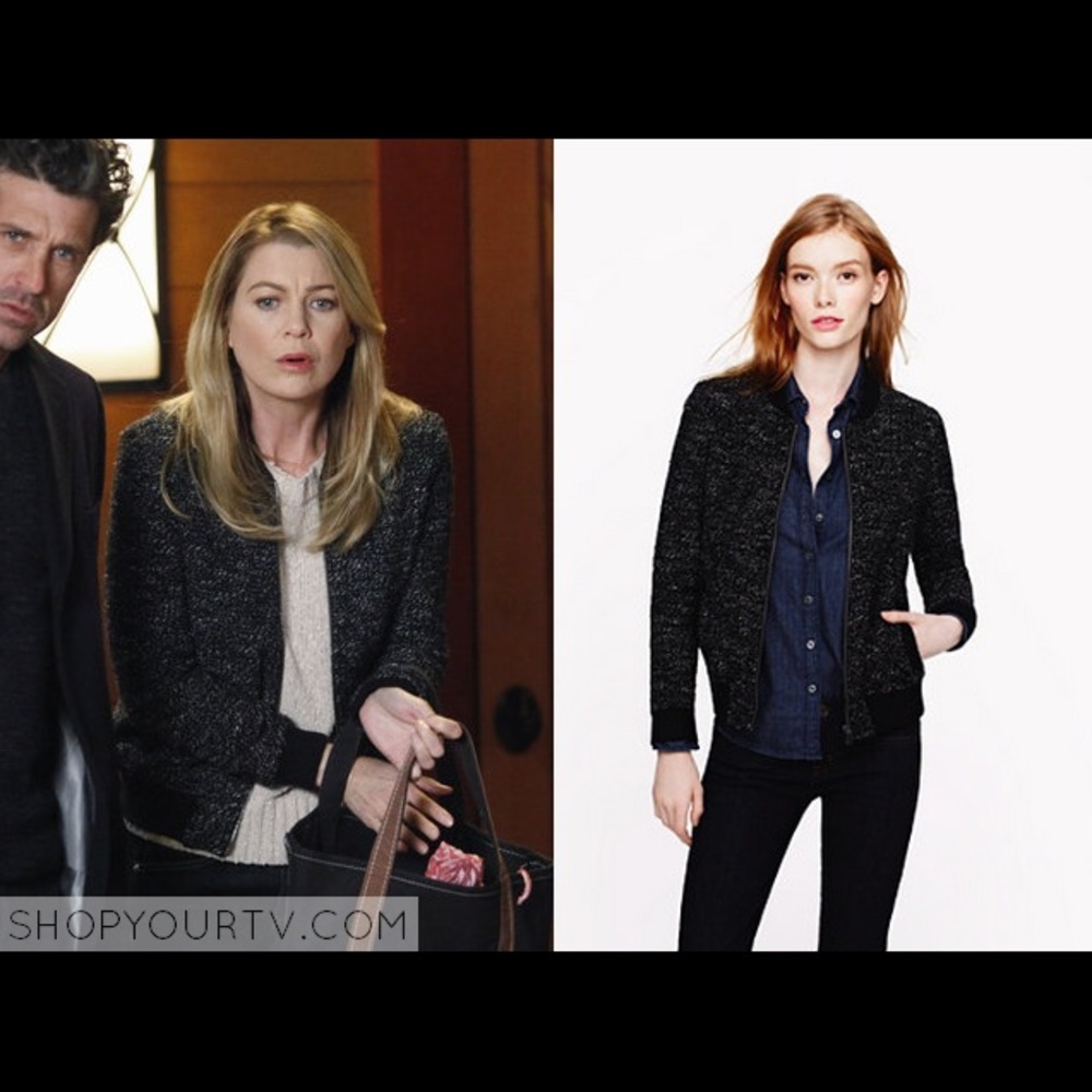 J.Crew Bouclé Bomber Jacket seen on Meredith Grey